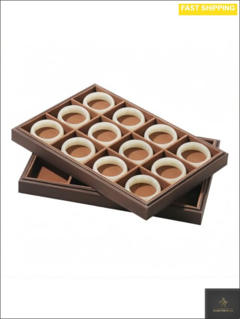 Wooden Jewelry Organizer Tray Set Velvet Stackable 12 & 24 Grid Display